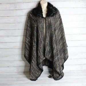 Apt 9 Women's Sweater Knit Shawl Coat Wrap One Size Black Brown White Fur